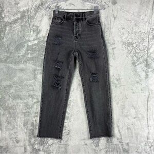 PacSun High Rise Straight Leg Jeans 25 Faded Black Gray Distressed 90s Grunge